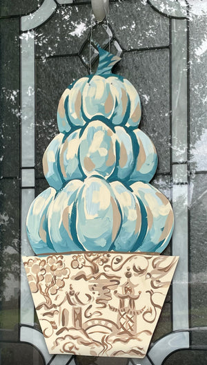 Brown and Blue Chinoiserie Topiary Door Hanger