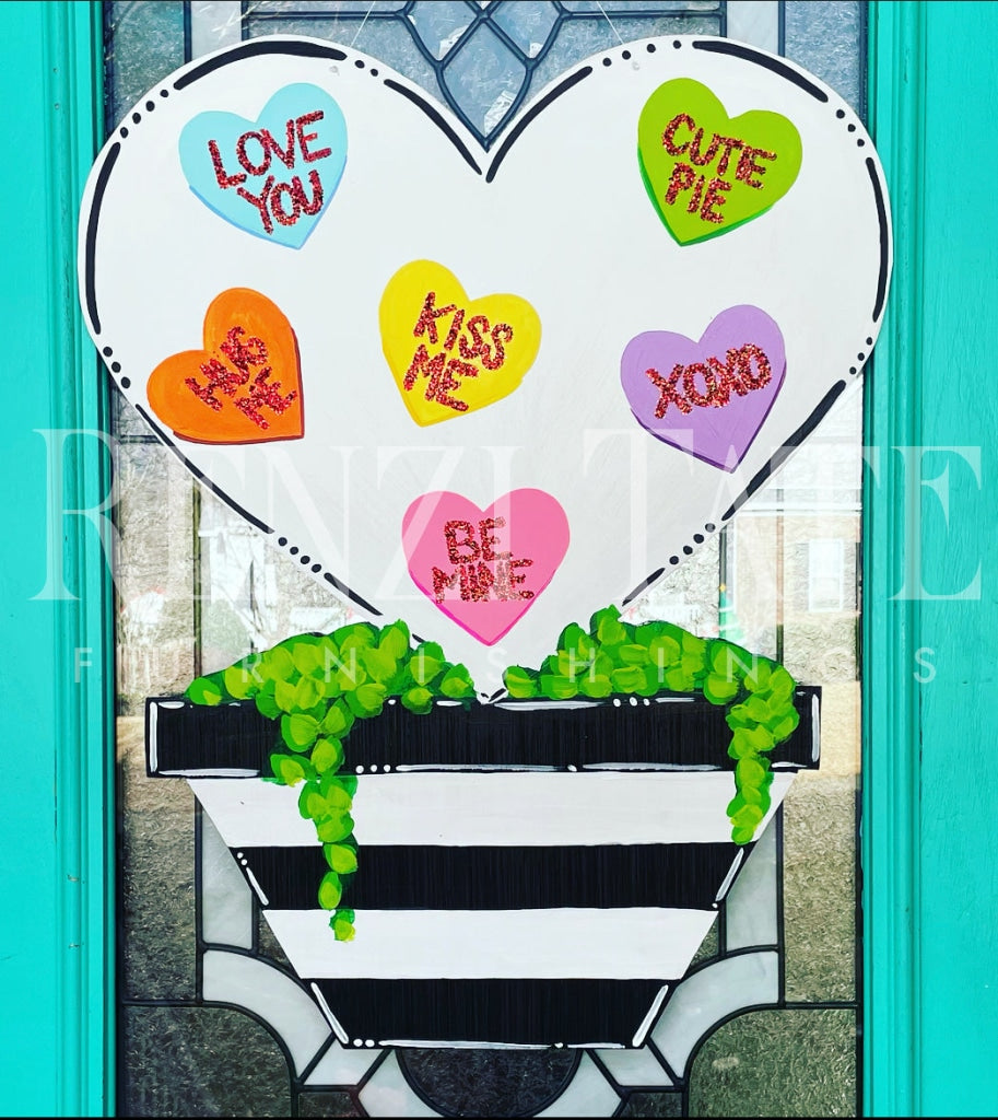 Candy Hearts Topiary Door Hanger