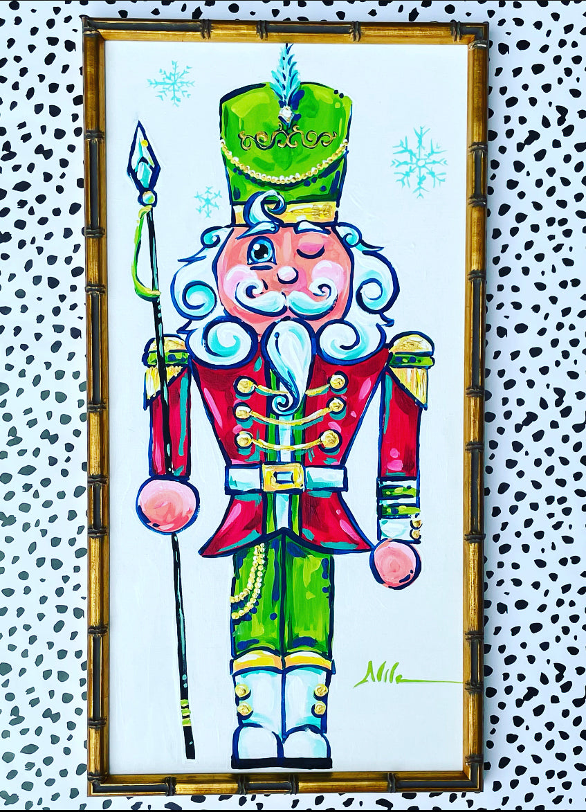 Large Red and Green Christmas Nutcracker Painting