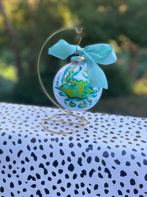Hand Painted Lime and Turquoise Crab Christmas Ornament