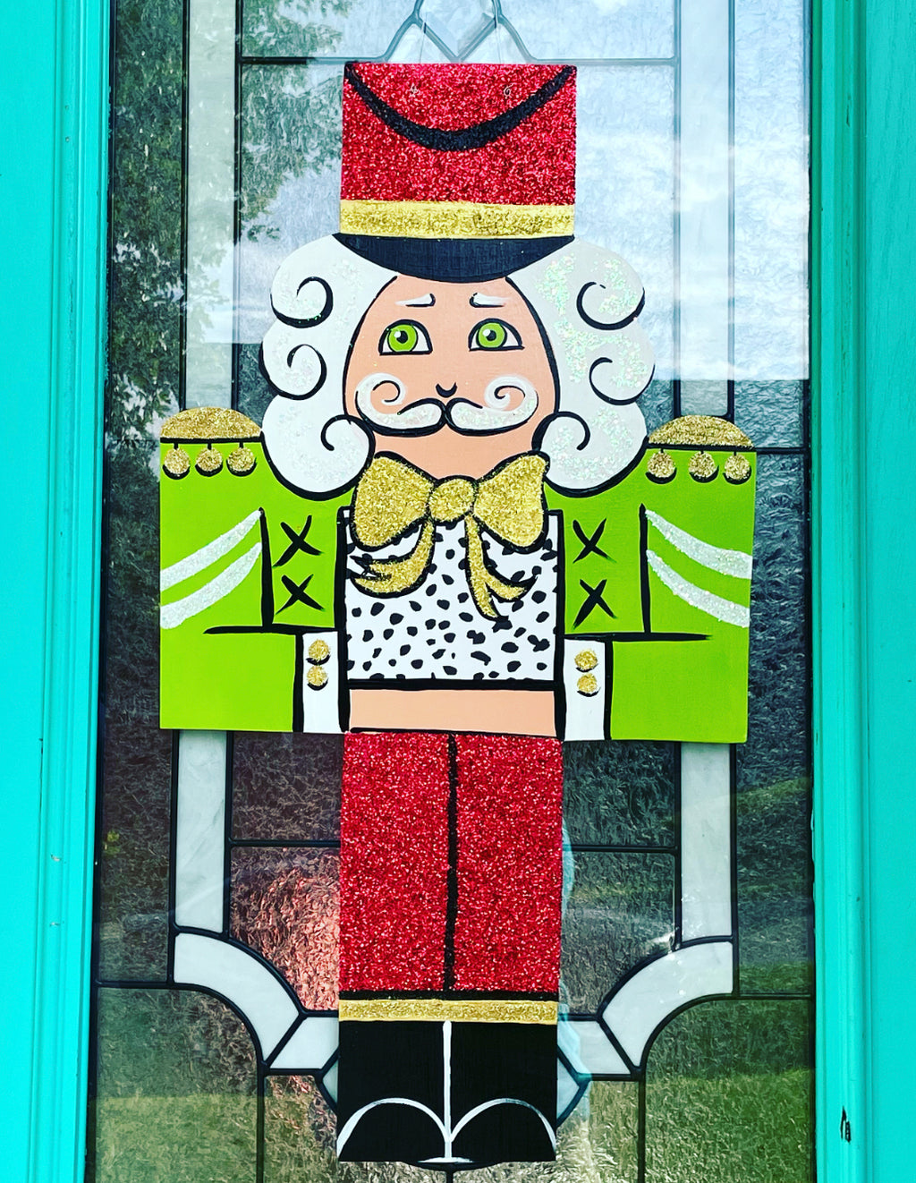 Lime Green and Red Christmas Nutcracker Door Hanger