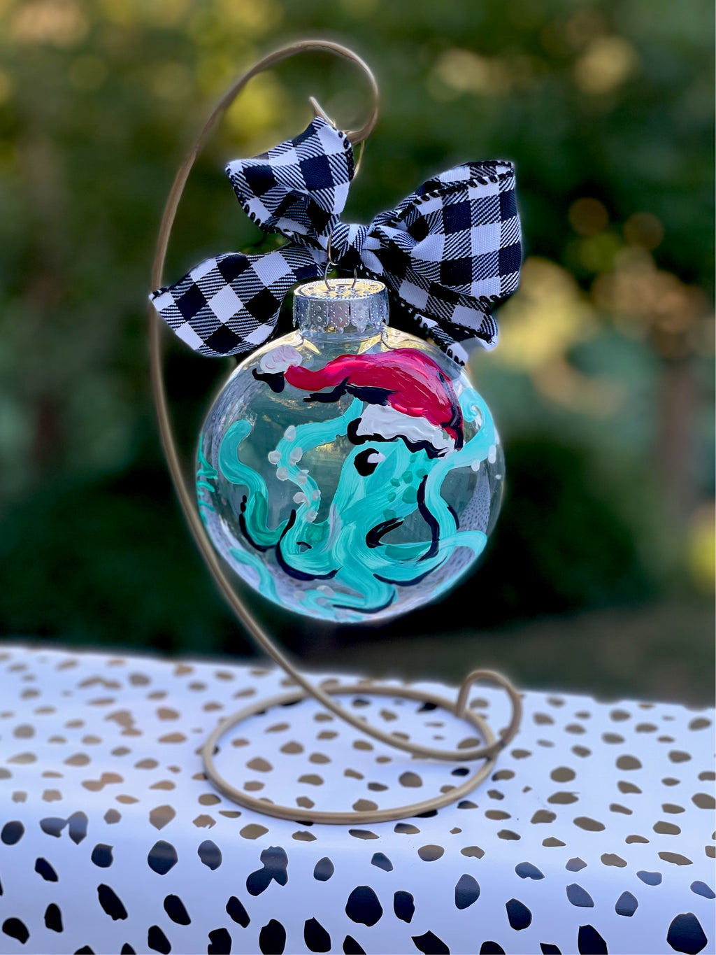 Hand Painted Santa Octopus Christmas Ornament