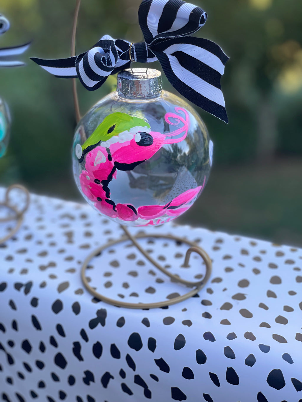 Hand Painted Pink Shrimp Christmas Ornament
