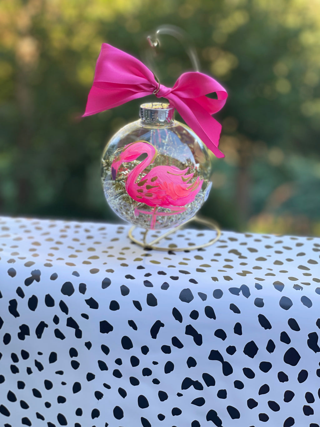 Hand Painted Flamingo Christmas Ornament