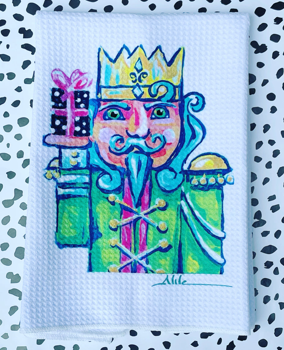 Pink and Green Christmas Nutcracker Kitchen Towel