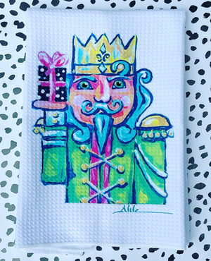 Pink and Green Christmas Nutcracker Kitchen Towel