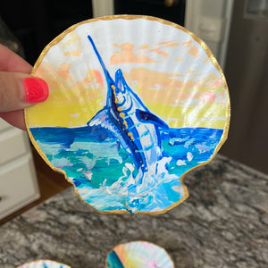 Hand Painted Shell with Marlin